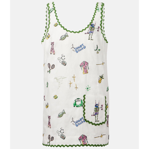 Alemais Play Linen Embroidered Sleeveless Scoop-Neck Mini Dress US 6 - Picture 4 of 9